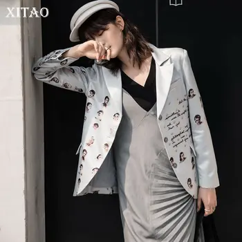

XITAO Letter Print Pattern Blazer Women 2020 Autumn Casual Fashion New Style Temperament All Match Notched Collar Blazer ZP2707