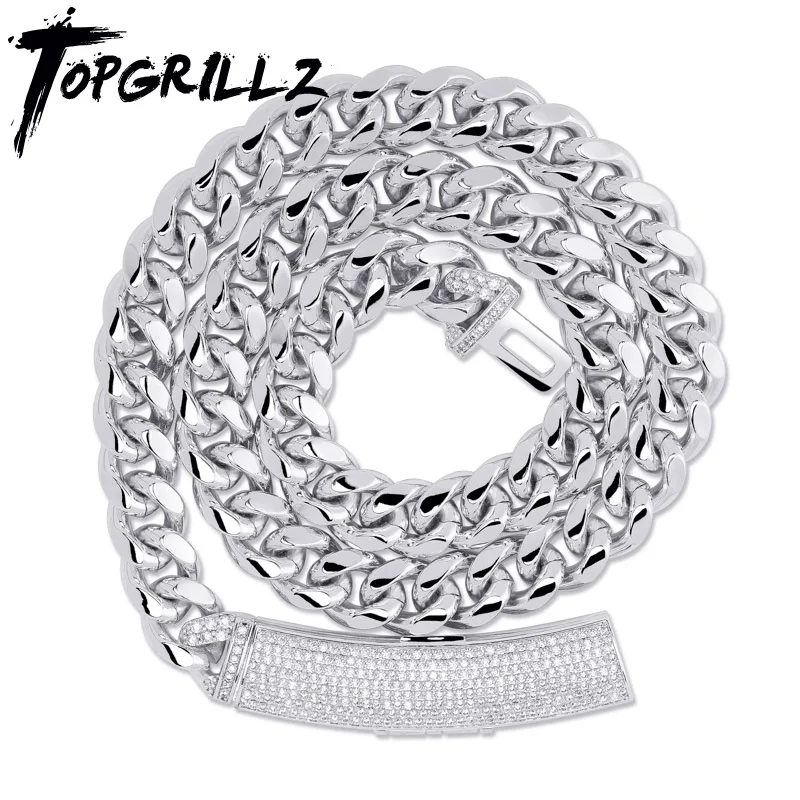 

TOPGRILLZ 12mm Newest Long Box Clasp Micro Pave Iced Out CZ Cuban Link Necklaces Luxury Bling Chain Hip Hop Rock Jewelry