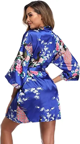 Fashion Satin Robe Female Bathrobe Sexy peignoir femme Silk Kimono Bride Dressing gown sleepwear Night Grow For Women