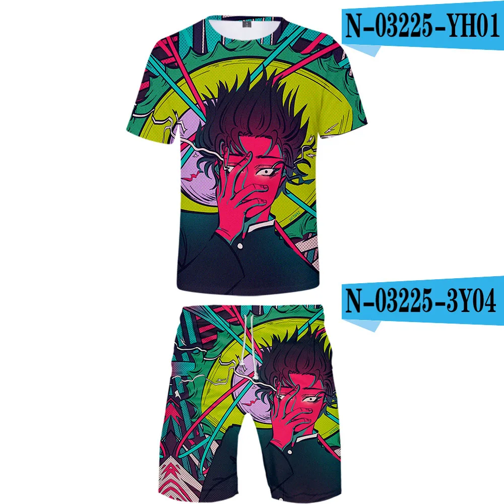 Mob Psycho 100 комплект из двух предметов футболка и шорты Harajuku для мужчин Mob Psycho 100 футболка уличная Harajuku короткий рукав плюс размер - Цвет: Слоновая кость