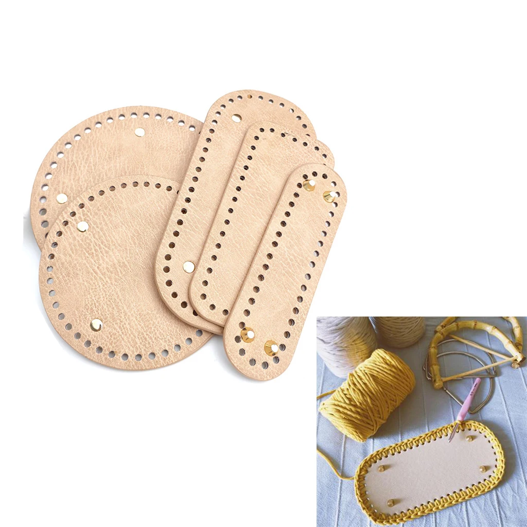 PU Leather Oval Long Knitting Crochet Bags Nail Bottom Shaper Pad Bag Cushion Base with Holes Handbag DIY Handbag Accessories
