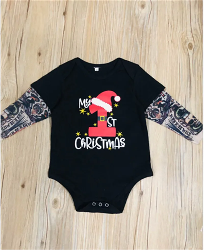 Одежда для новорожденных; Рождественская одежда для малышей; детское боди для мальчиков с надписью «My First Christmas»; комплект одежды для маленьких девочек - Цвет: Черный