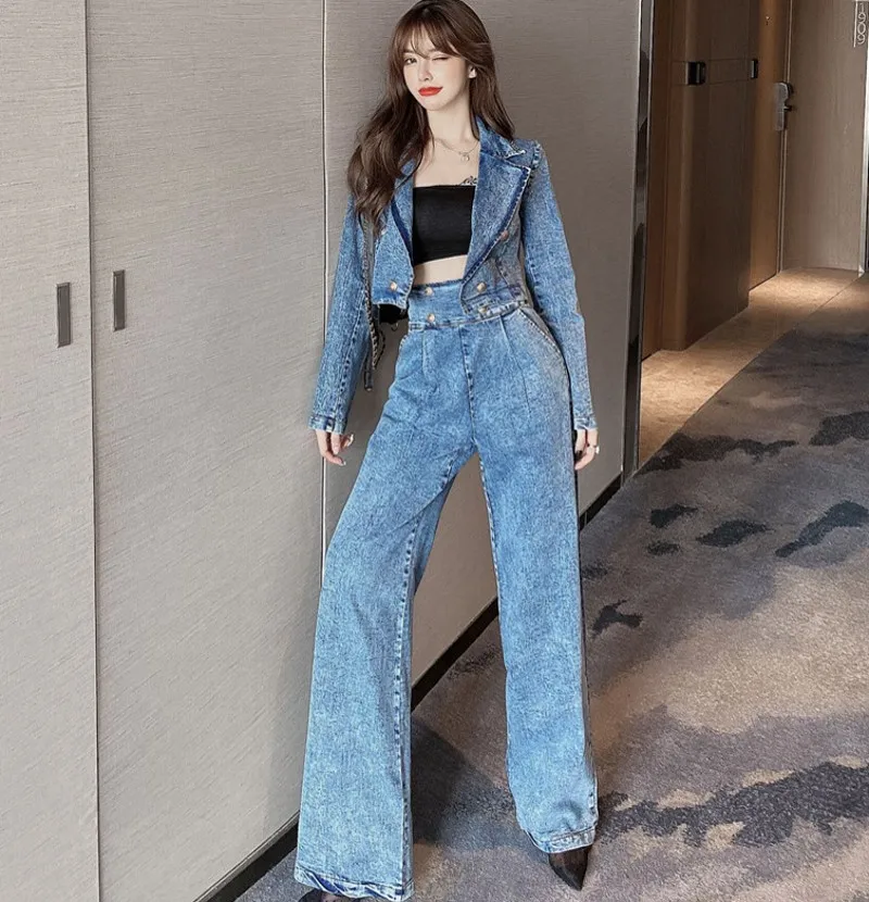 2021 spring autumn women's casual  denims jacket tops+jeans suits female  fashion denim 2 piece sets sweatpants set