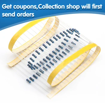 

100pcs 1/4W 1R~22M 1% Metal film resistor 100R 220R 1K 1.5K 2.2K 4.7K 10K 22K 47K 100K 100 220 1K5 2K2 4K7 ohm resistance