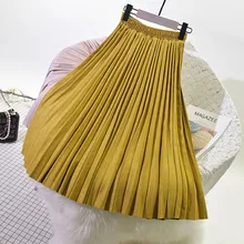 Распродажа, осенне-зимняя женская замшевая юбка, длинные плиссированные юбки для женщин, Saias Faldas, винтажная Женская юбка миди, S65/M75/L85cm