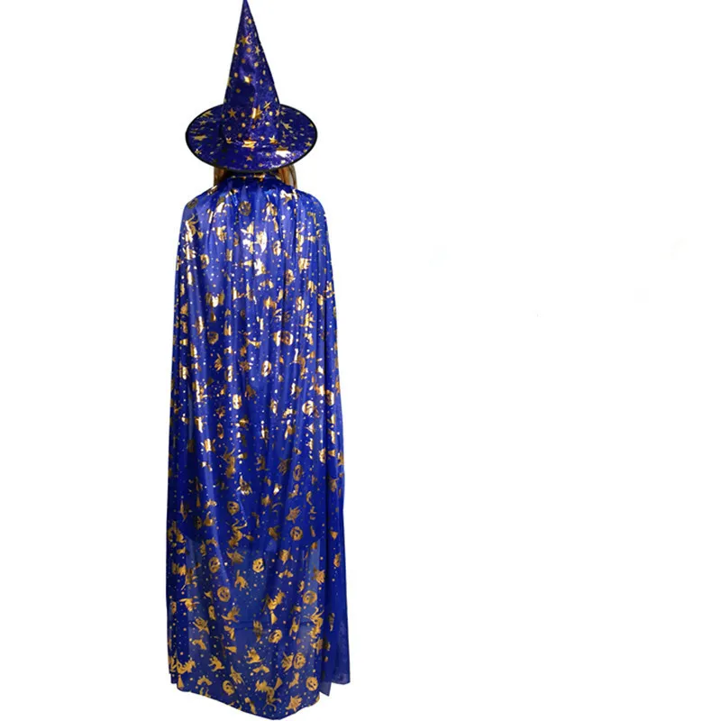 Adult Kids Halloween Costume Bronzing Witch Cloak Cape Hat Girls Boys Cosplay Costume Party Props Halloween Decoration Birthday