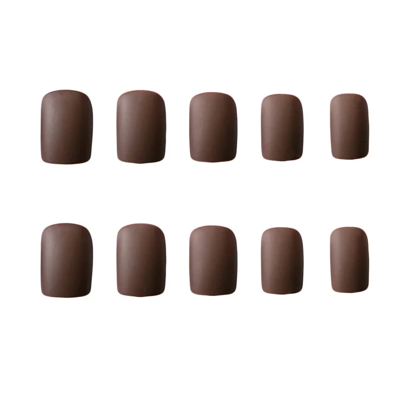 

24pcs Artificial Solid Color Coffee Brown Matte False Nails Short Square Full Cover Fake Nails Press On Nail Tips Manicure Tools