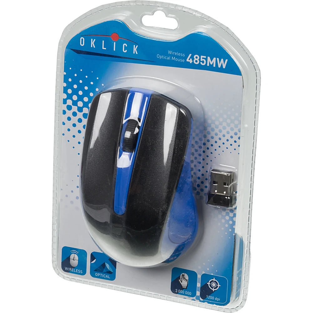 Мышь Oklick 485MW черный/синий оптическая(1200dpi) беспроводная USB(2but