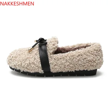 

NAKKESHMEN-2020 New Autumn and Winter Flat Shoes plus Velvet Large Size Women's Shoes Lalambswool Women's Shoes