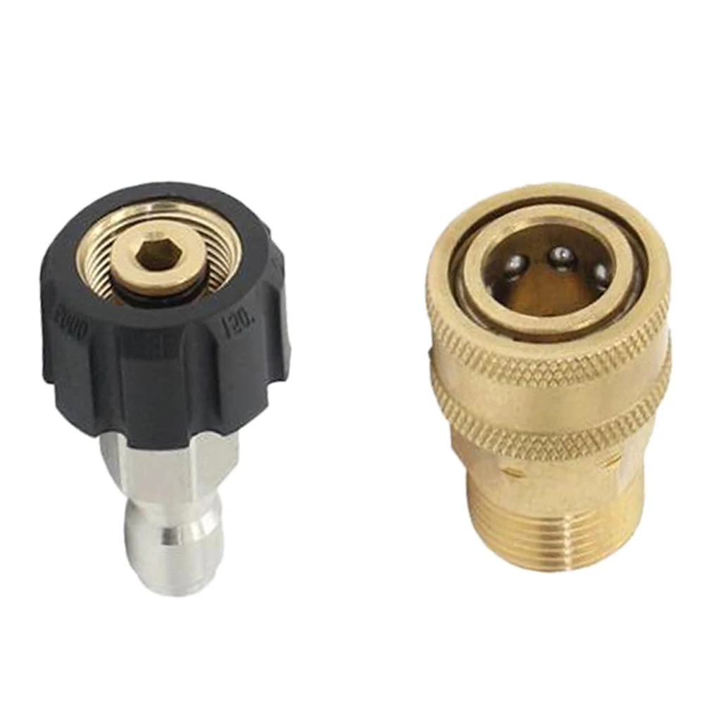 2x Brass Pressure Washer Quick Connect M22 to 1/4 Inch Coupler Adapter 