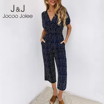 

Women Jumpsuits Rompers Summer Casual Print V-neck Pocket Overalls Jumpsuit Short Sleeve Wide Leg Loose Jumpsuit 2020 Fashion