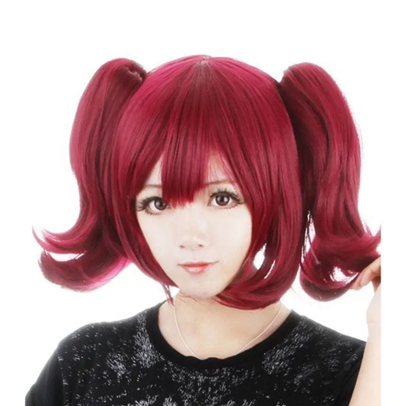 

Black Butler Merlin Lady 2 Clip Wine Red Cosplay Wigs 14 inch on Ponytail Anime costume hair wig