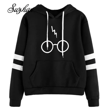 

Women Harajuku Hooded Sweatshirt Glasses Printed Striped Hoodies Long Sleeve Pullovers Autumn Winter Female Hoodies Women