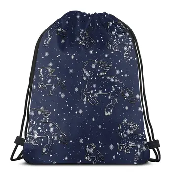 

Horses With Snowflakes Backpack Bag Outdoor Fitness Drawstring Beam Mouth Backpack Sports Bag Women Bags 2020