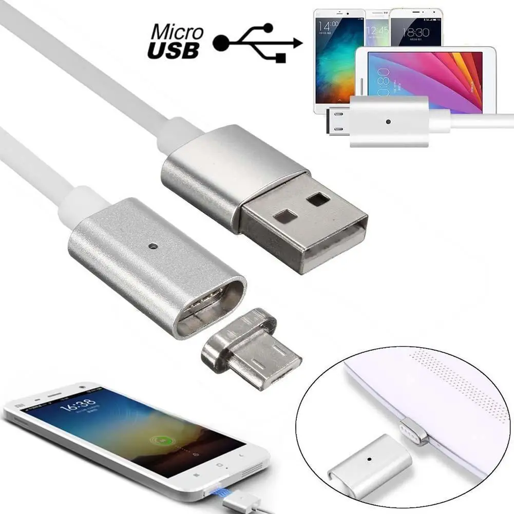 Silver 1 м легкое магнитное микро USB зарядное устройство зарядный кабель адаптер для телефонов Android - Цвет: Silver