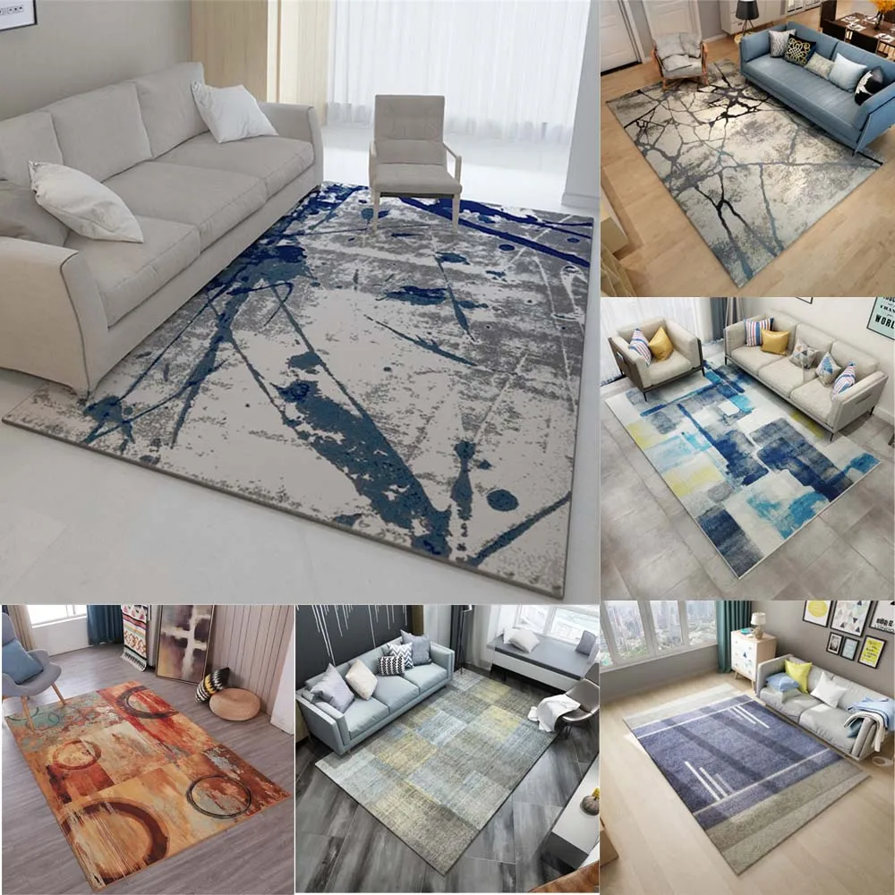 

Nordic Modern Chinese Ink Abstract Gray Curve Pattern Crystal Velvet Carpet Carpets for The Living Room Bedroom Area Rugs