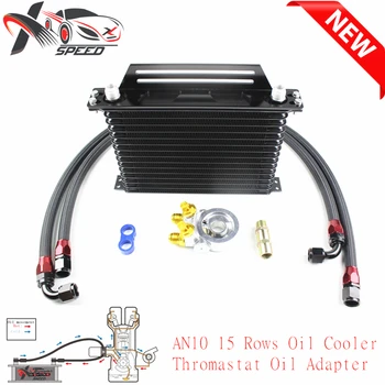 

Universal 15 row oil cooler AN10 15 rows engine radiator + GREX logo thermostat oil adapter XXTOL15-13BK/SL