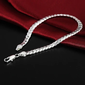 

925 Sterling Silver Men Bracelet for Women Fine Jewelry 5MM 20cm Snake Flat Male Chain Bracelet Armband/pulsera for Men Homme