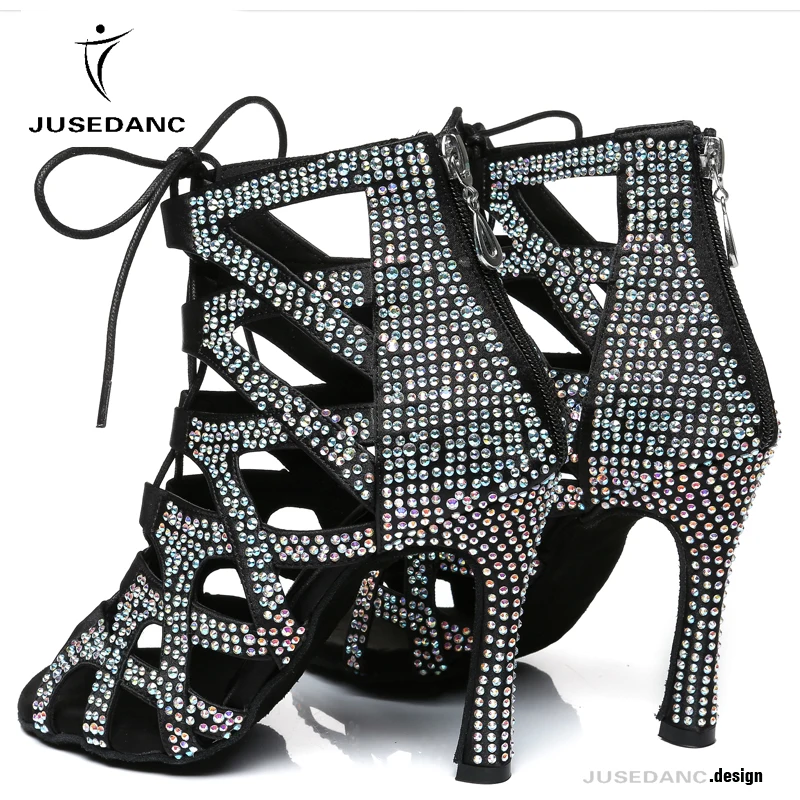 Latin Dance Shoes For Women Dance Shoes Cuban Heel Ballroom Shoes Women Dancing Boots Rhinestones Dance Sandals Jass Dance