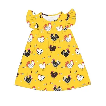 

Farm prints Girls' dresses kids wear clothing pearl sleeve baby children clothes