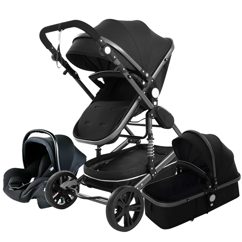 Grey YXCKG 3 in 1 Carriage Baby Stroller carriolas para Bebes Foldable Luxury Stroller Pushchair High View Pram Baby Stroller with Mommy Bag and Rain Cover Mosquito Net 