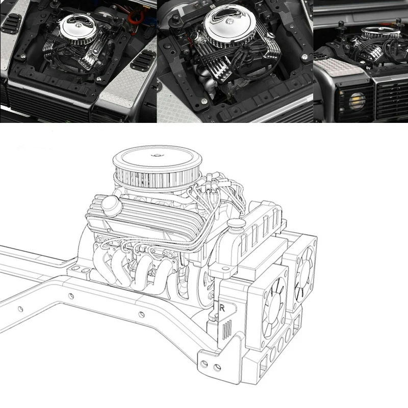 V8 имитирует двигатель охлаждающий вентилятор 1:10 RC TRX4 SCX10 RC4WD автомобиль 13000 об./мин двойной охлаждающий вентилятор 2 S-3 S для RC автомобилей детали гусеничного трактора