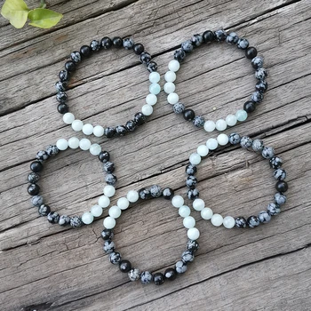 

8mm Natural Stone Beads,Prayer Bracelet,Aquamarine,Snowflake Obsidian,Lucky,JapaMala Bracelet,Spiritual Jewelry,Meditation Beads