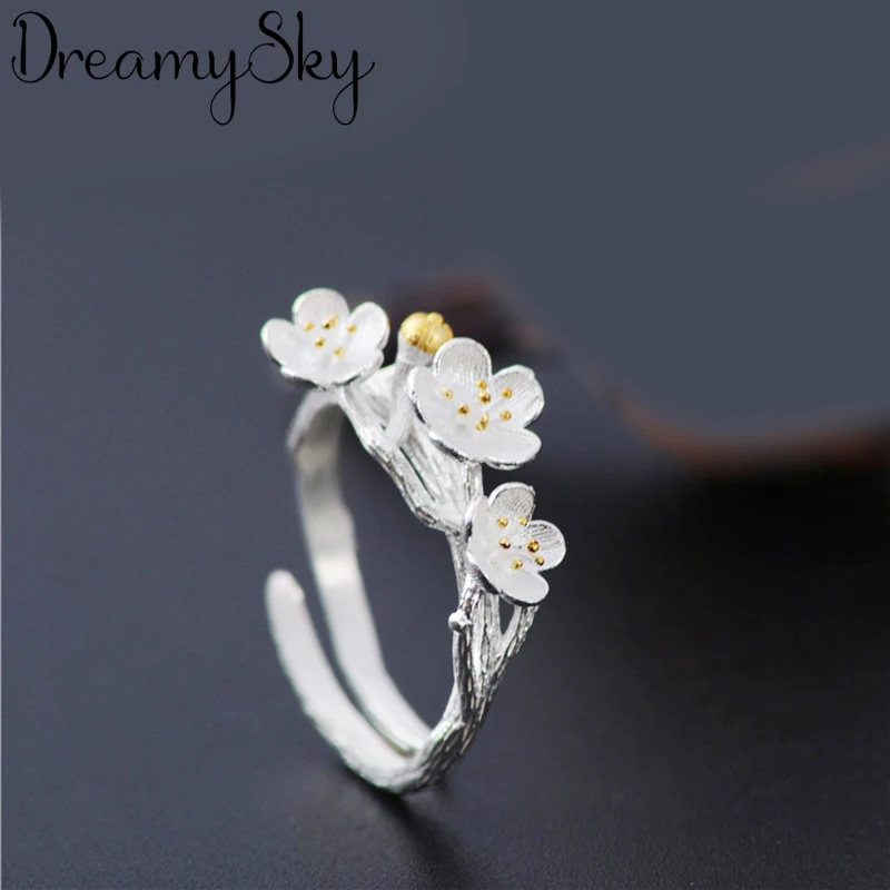 Summer Beach Vacation Knuckle Plum Flower Rings For Women Girls Adjustable Finger Ring Charm