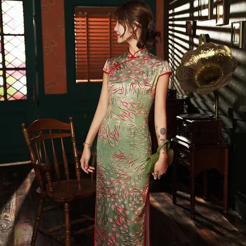 

New Arrival Satin Female Slim Cheongsam Chinese Style Qipao Vestidos Classic Dress Stage Performance Clothes S-4XL