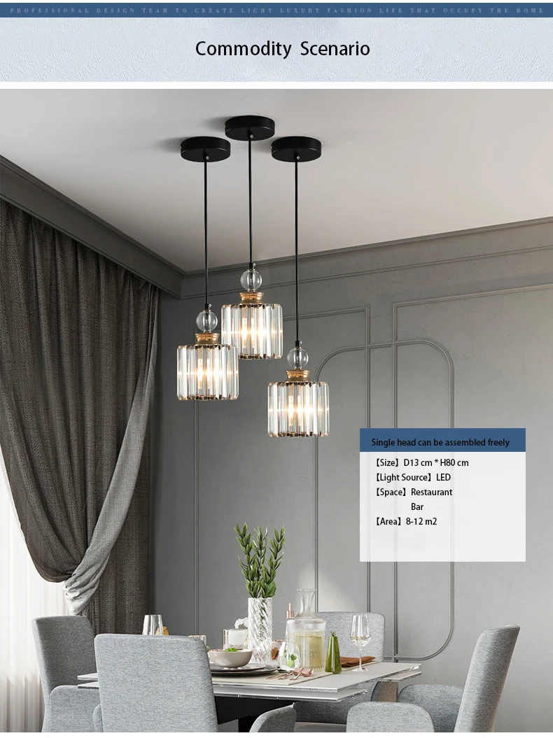 Современная креативная Хрустальная светодиодная люстра, подвесной светильник E14, промышленный блеск, подвесные лампы для кухни, декоративный подвесной светильник