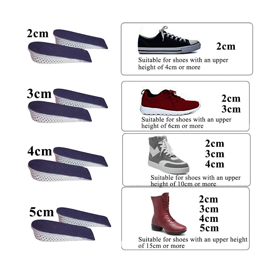 Shoe Insoles Height Increase Arch Support 2-5 CM Unisex