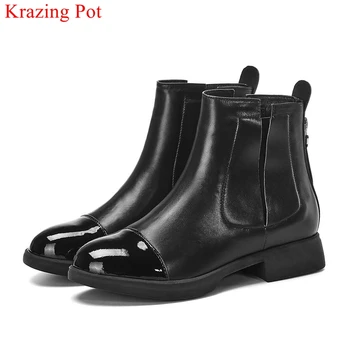 

Krazing pot new round toe genuine leather zipper concise ankle boots med heels elegant dating office lady party winter shoes L02