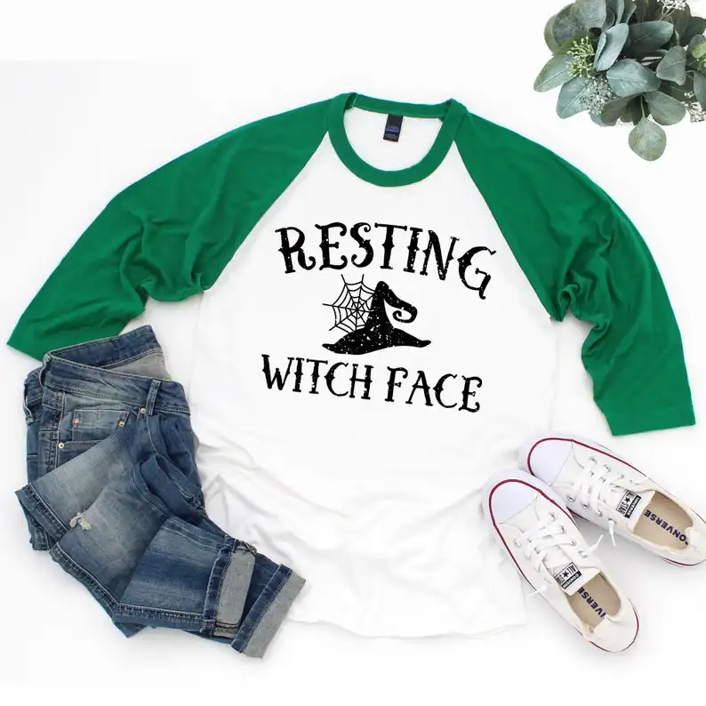 

Halloween Shirt Women Resting Witch Face Tee Halloween Shirts for Women Funny Halloween T Shirts Cute Witch Raglan Sleeve Shirt