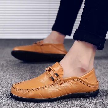 

Men Casual Shoes fashion Genuine Leather Loafers Espadrilles outdoor Flats Slip On Driving Sneakers men Mocassins Boat Homme