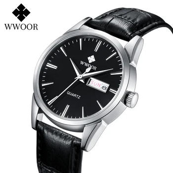 

Reloj Hombre 2020 WWOOR Wristwatch Mens Luxury Top Brand Black Leather Waterproof Watch Man Fashion Business Quartz Date Watches