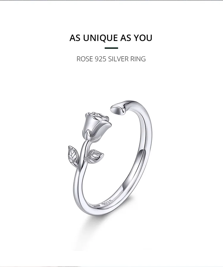 WOSTU, настоящее 925 пробы Серебряное обручальное кольцо, Нежная роза, регулируемые кольца на палец для женщин, модное ювелирное изделие FNR065