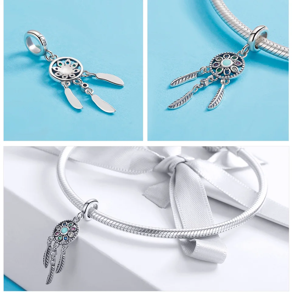 WOSTU New 925 Sterling Silver Dreamcatcher Charm Dangle Heart Travel Pendant Fit Original Bracelet For Women Fine Jewelry jewelry stores near me