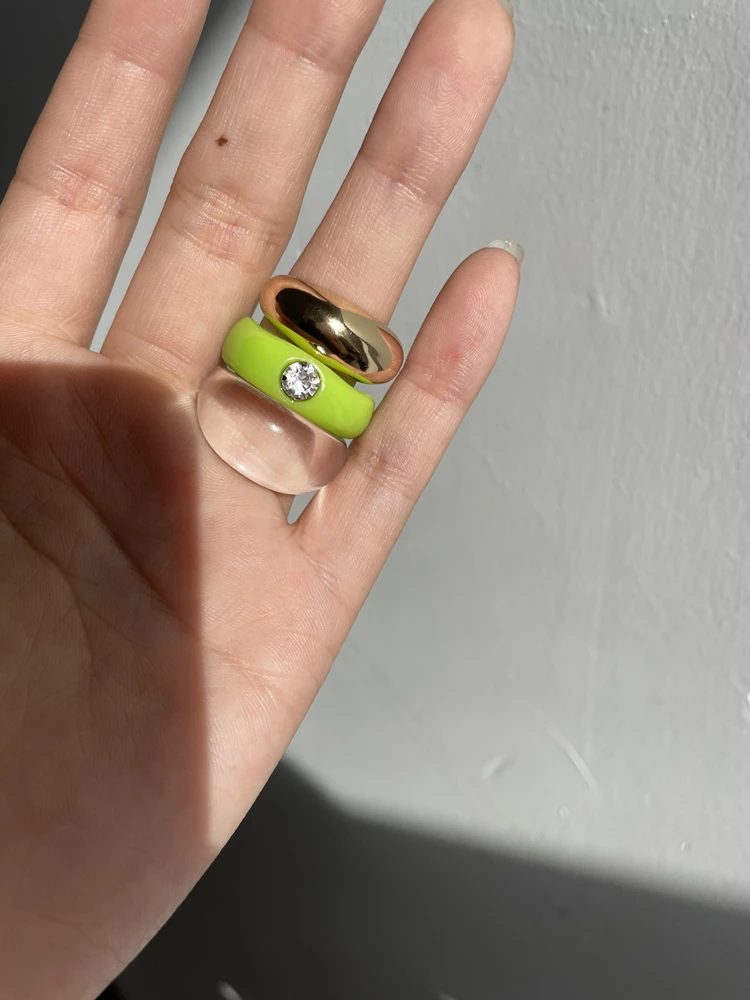 HUANZHI 2020 New Colorful Transparent Acrylic Irregular Marble Pattern Ring Resin Tortoise Rings for Women Girls Jewelry - Image 2