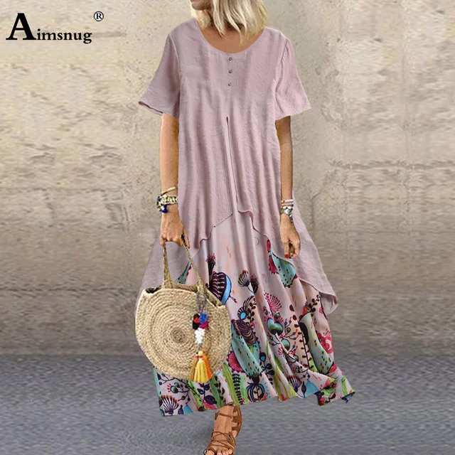 Women's Plus Size A Line Dress Floral Round Neck Print Short Sleeve Fall Summer Casual Midi Dress Daily Vacation Dress 3
