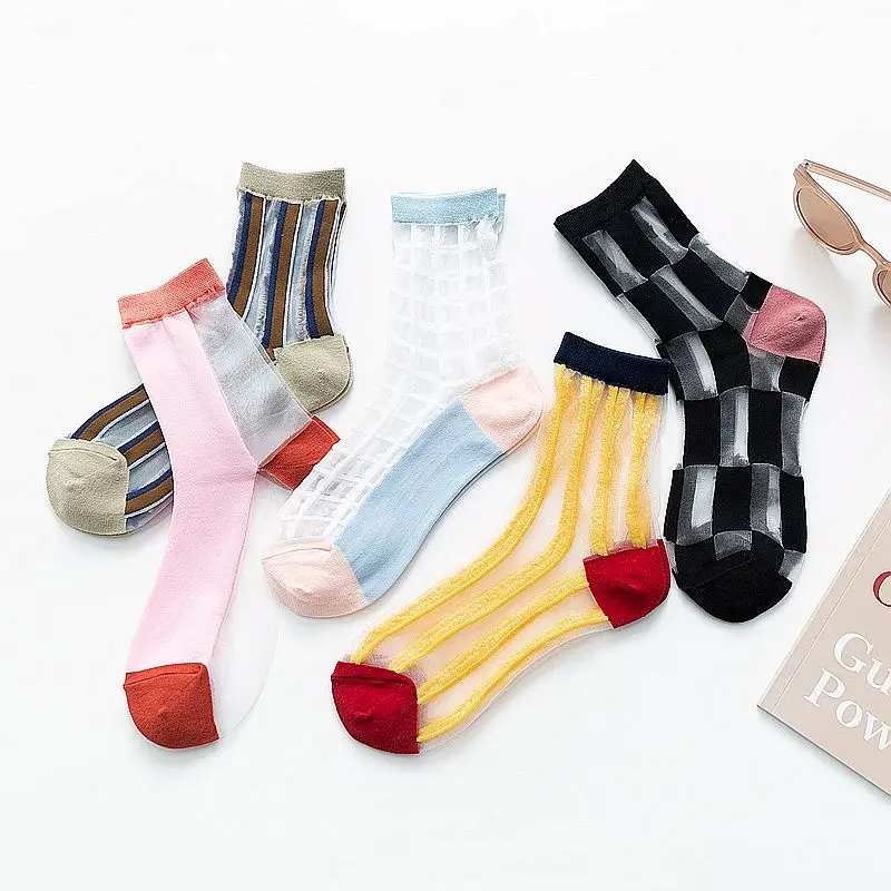

Casual Fashion Woman Sock Summer Ultra-thin Glass lace transparent Stretch Elasticity ankle Net Yarn Thin Women Cool Socks