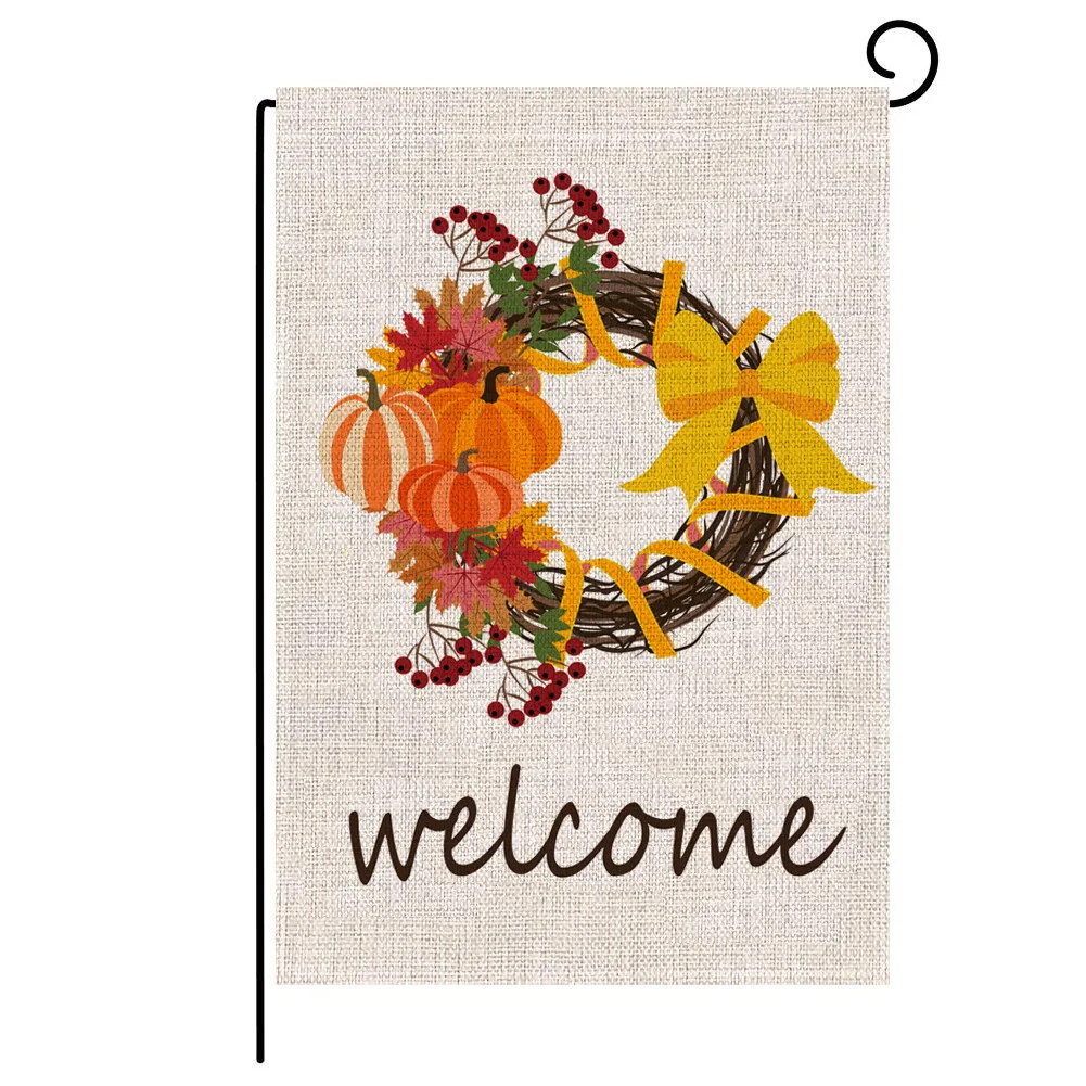 

Vertical Small Hanging Welcome Props Banner Flax Double Sided Outdoor Garden Flag Yard Pumpkin Leaf Printed Fall Display