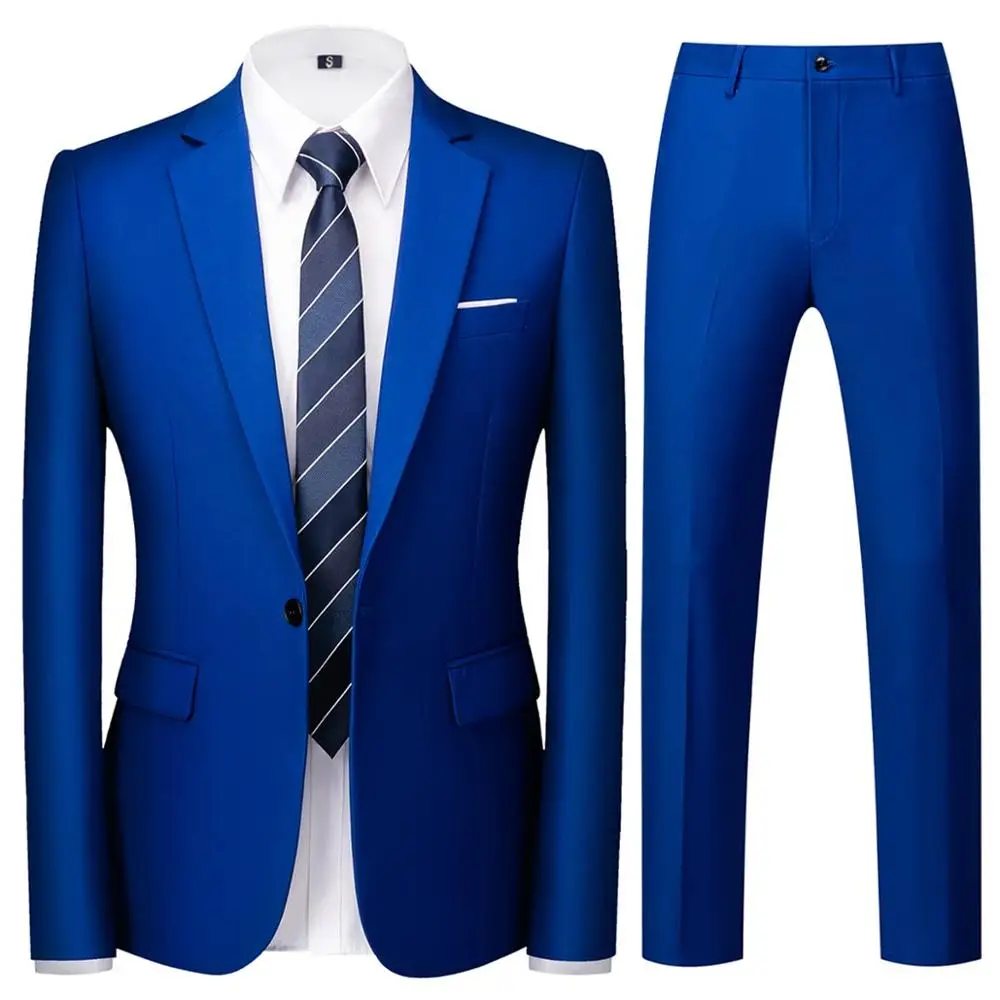 

Yunclos Men's Suits 2 pieces (Jacket+Pant) Nothed Collar Wedding$Business Suit Asian Size Casual Solid Color Suit Masculino