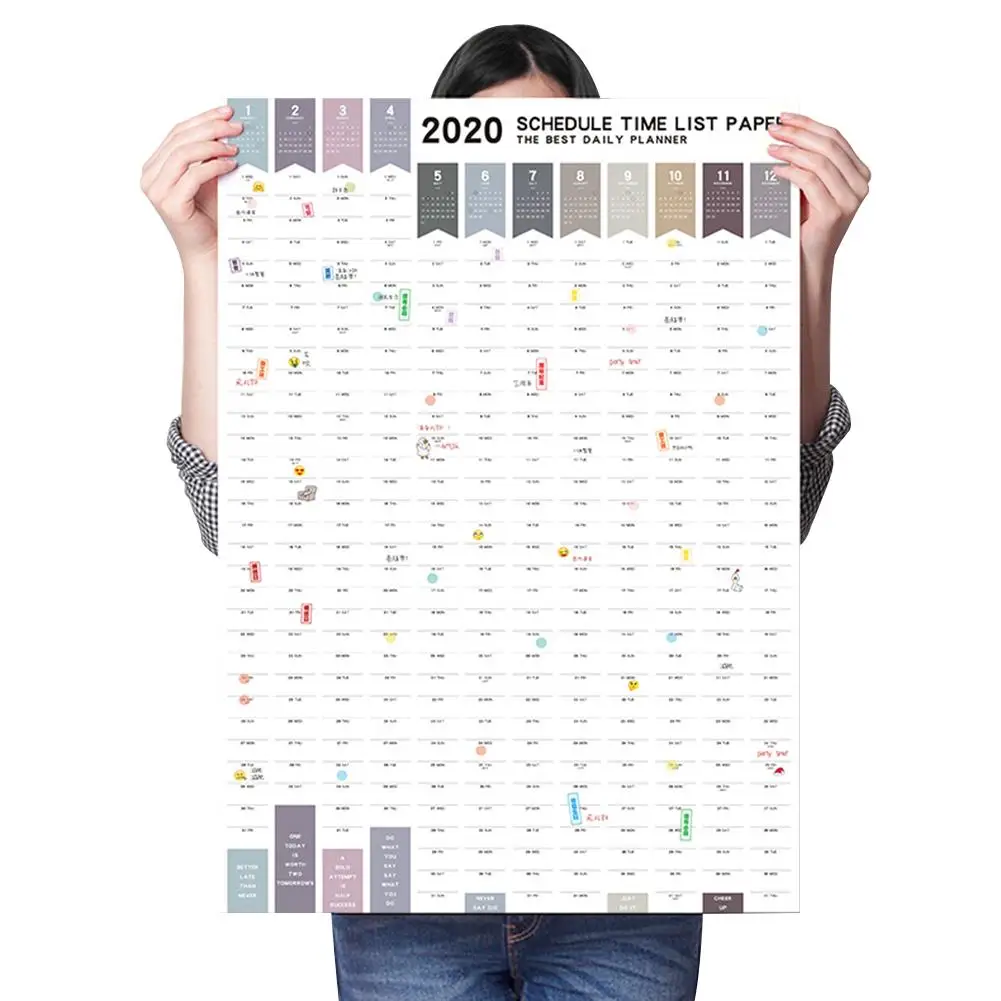 

1PC 2020 Year Wall Calendar with Sticker Dots 365 Days Learning Schedule Periodic Planner Year Memo Agenda Organizer Office