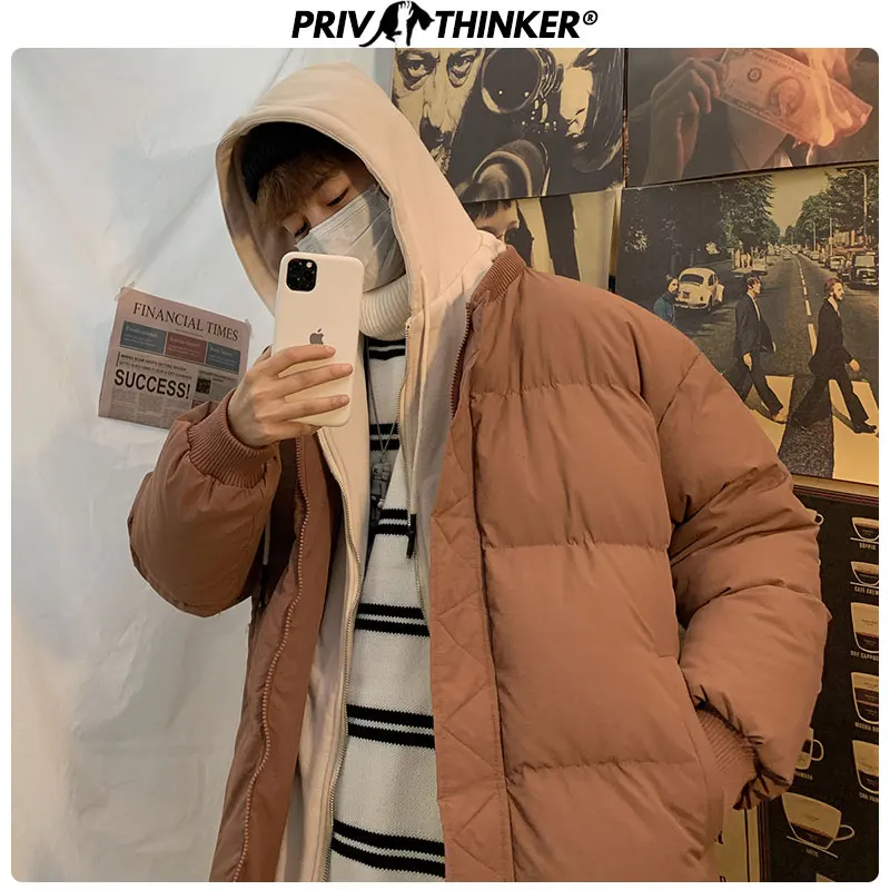 Privathinker, свободные толстые зимние куртки с капюшоном, мужские, теплые, длинные, 3 цвета, Мужское пальто, парка, верхняя одежда, модная мужская одежда