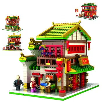 

Silk Village Blocks Architecture Chinese Style Ancient Building Plastic Blocks Funny Store Wine House for Children Gift 9909-1