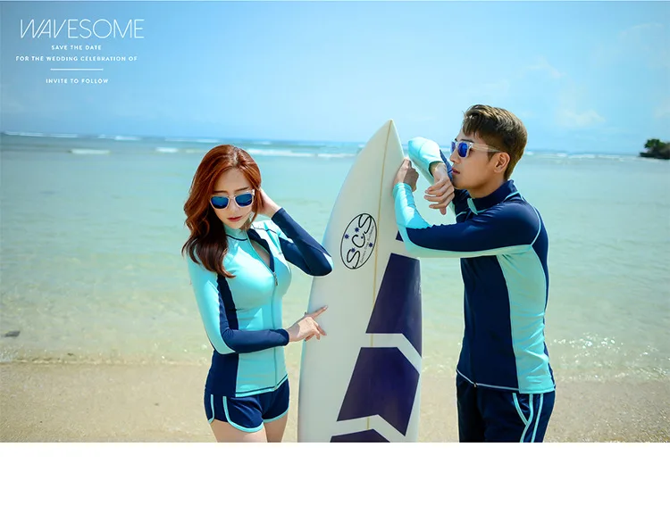 Пара rashguards одежда для плавания для женщин сексуальный купальный костюм для женщин s Девушки купальный костюм корейские Купальники на молнии Сплит с длинными рукавами брюки