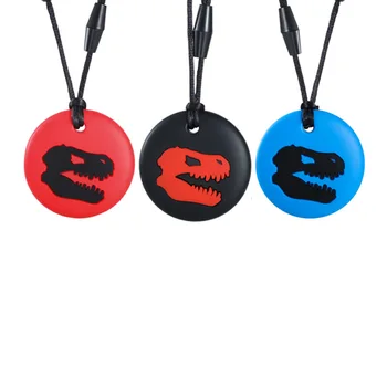 

Dinosaur Skull Sensory Chew Necklace 1pc Silicone Baby Teethers Teething Chewy Pendant Toy for Kids Autism