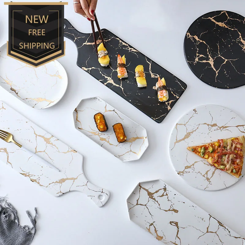 

Nordic Marble Ceramic Dinner Plate Light Luxury Style Matte Porcelain Kitchen Environmentally Tableware Dessert Tray