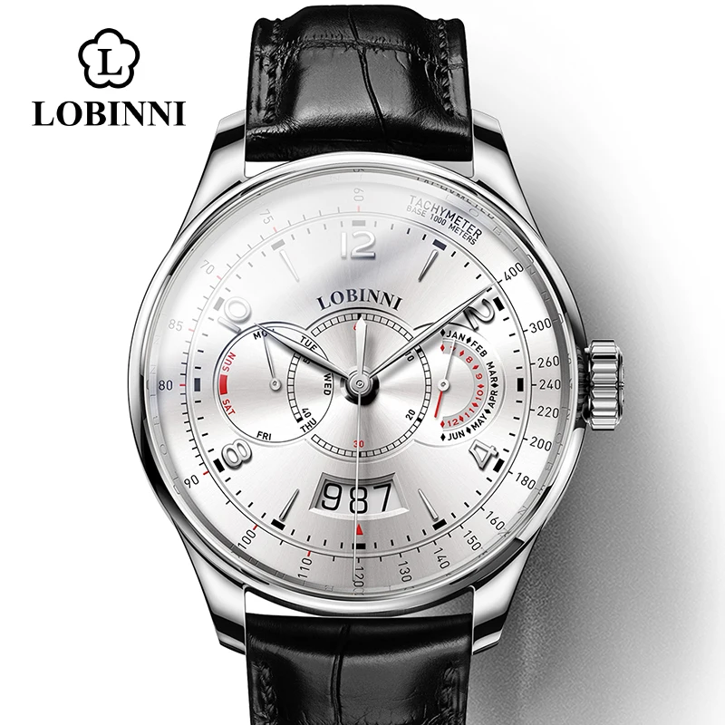 Silver-White Switzerland LOBINNI мужские часы люксовый бренд часы для мужчин Сапфир Водонепроницаемый Miyota автоматические механические наручные часы мужской подарок - Цвет: Silver-White