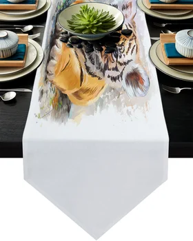 

Little Wild Tiger Watercolour Table Runner Home Party Dining Table Decorative Wedding Table Decoration Flower Cake Tablecloth